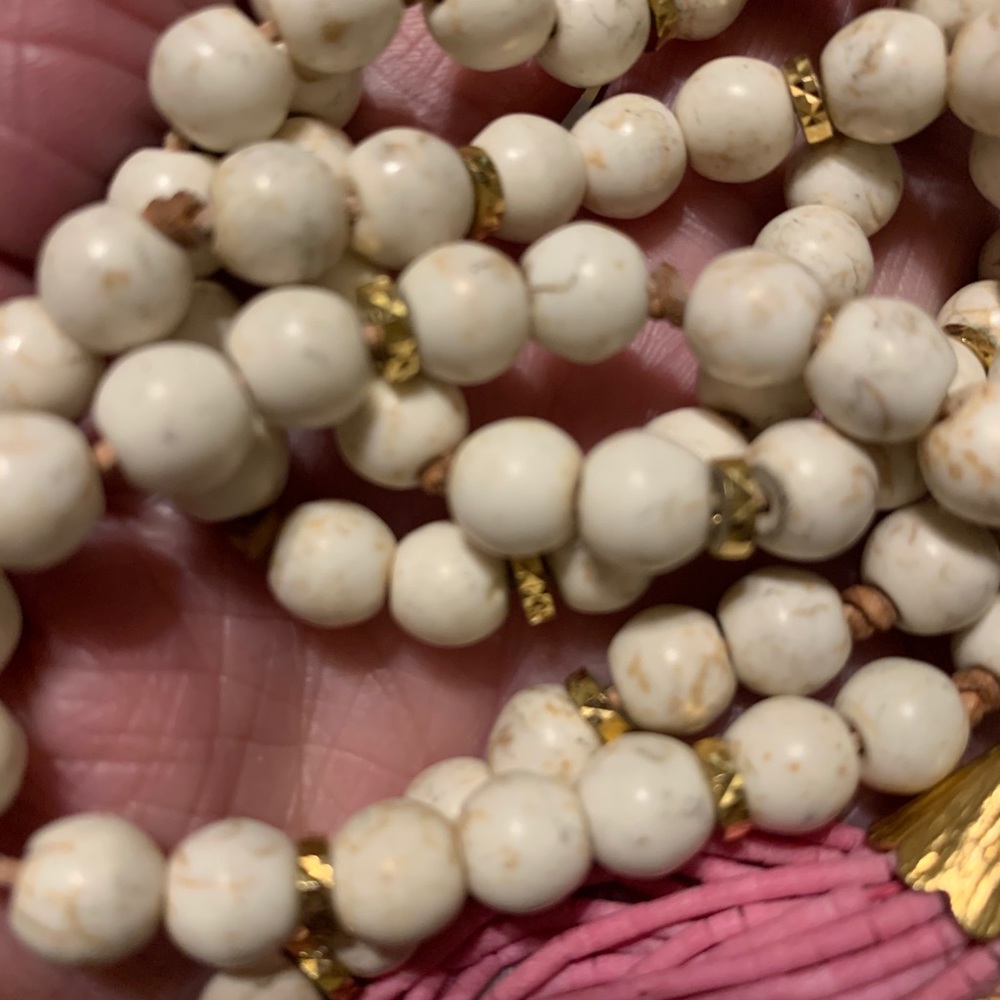 Artsy boho unique Howlite beaded tassel necklace - Picture 7 of 16